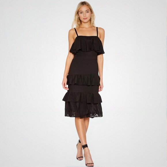 Lovers + Friends Hailey Tiered Crochet Eyelet Midi Dress Black Size S NWT - Picture 1 of 12